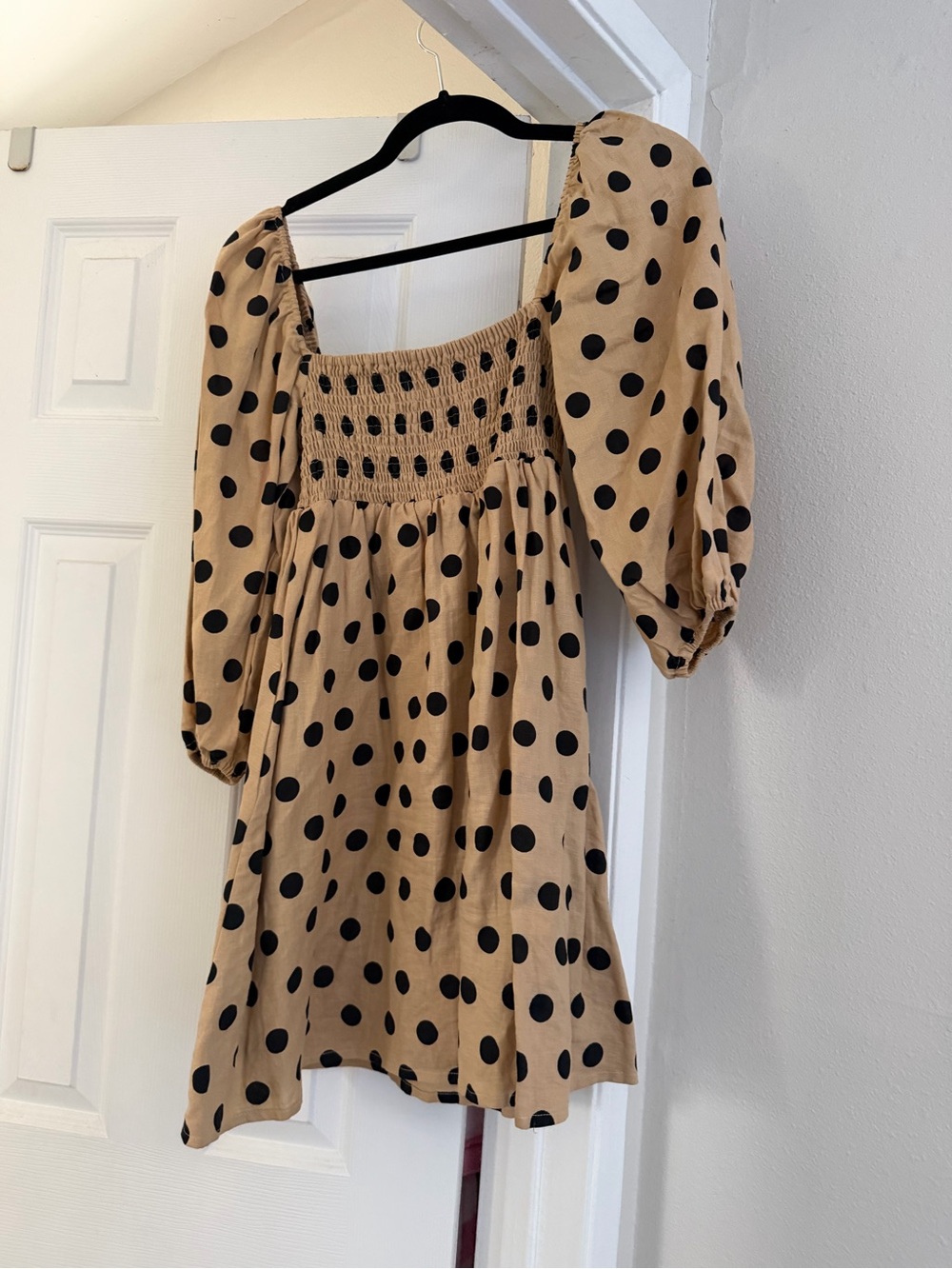 Faithfull the Brand Beige Smocked Top with Black Polka Accents - Picture 2 of 5